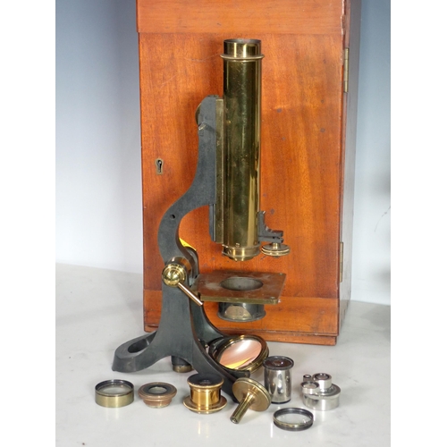 93 - A Newton & Co. brass Microscope and another Newton & Co. Microscope in mahogany case, eyepiece not a... 