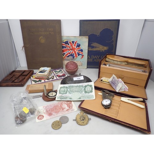 150 - A small brass pocket Telescope, silver Wristwatch, A/F, O'Brien Pound Note, Ten Shilling Note, circu... 