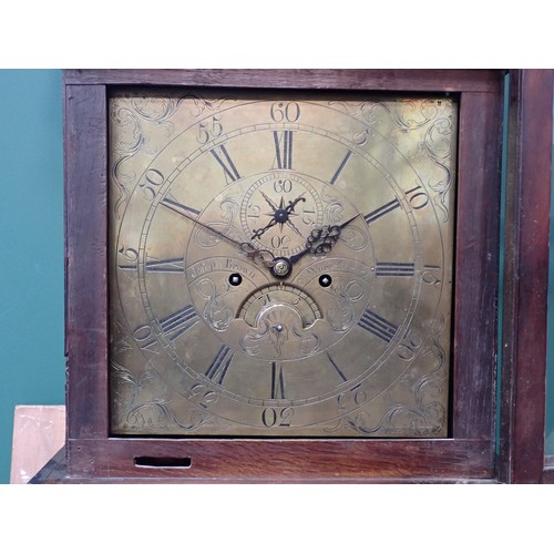 52 - A Georgian mahogany Longcase Clock with brass dial by Joseph Brown, Worcester 7ft H x 1ft 7in W