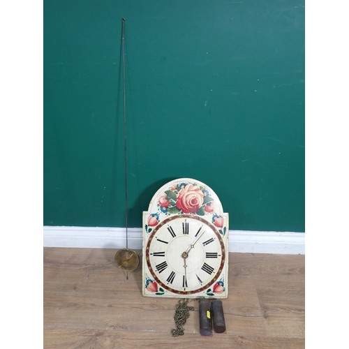 530 - A 19th Century Wall Clock with arched gial painted with roses 1ft 5in H x 1ft W