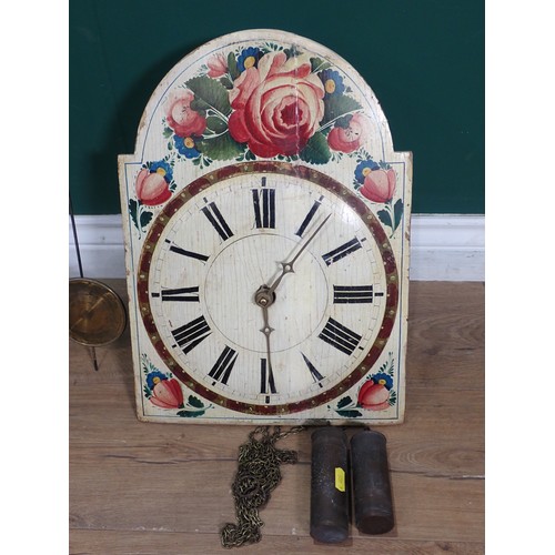 530 - A 19th Century Wall Clock with arched gial painted with roses 1ft 5in H x 1ft W