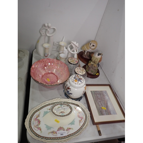 243 - A Coldstream Guards Stick, Royal Bradwell lustre Bowl, dressing table Candlesticks and pair of glass... 