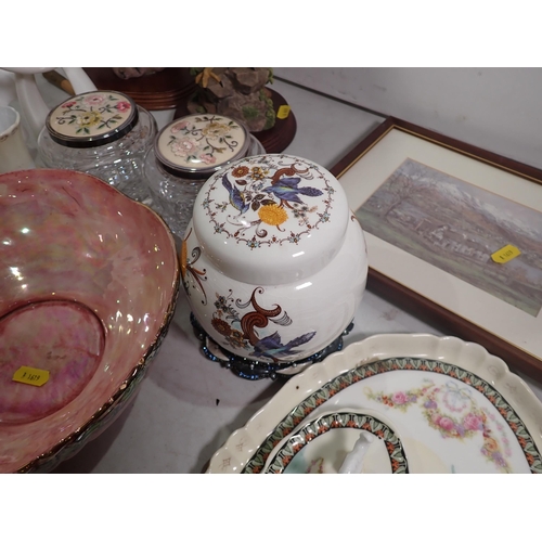 243 - A Coldstream Guards Stick, Royal Bradwell lustre Bowl, dressing table Candlesticks and pair of glass... 