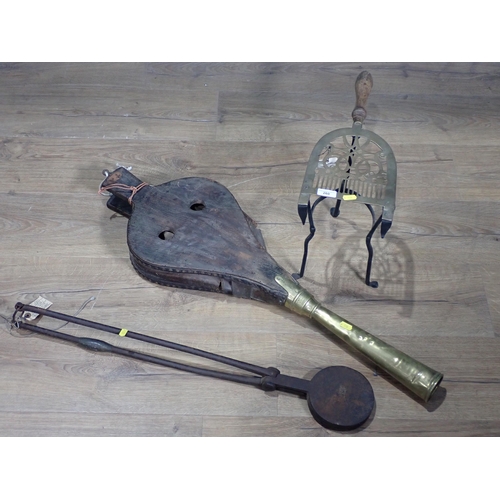 260 - A pair of 'Triton' Bellows by Allday & Onions, an antique Trivet Stand and a Waffle Iron