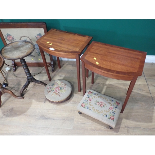 537 - A pair of reproduction mahogany bow fronted Occasional Tables, two oak Wine Tables A/F, two Footstoo... 