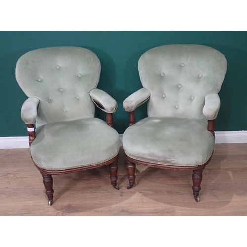 541 - A pair of Victorian green upholstered Armchairs, a mahogany spoonback upholstered Chair and another ... 