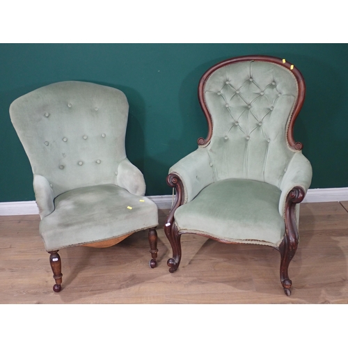 541 - A pair of Victorian green upholstered Armchairs, a mahogany spoonback upholstered Chair and another ... 