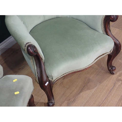 541 - A pair of Victorian green upholstered Armchairs, a mahogany spoonback upholstered Chair and another ... 