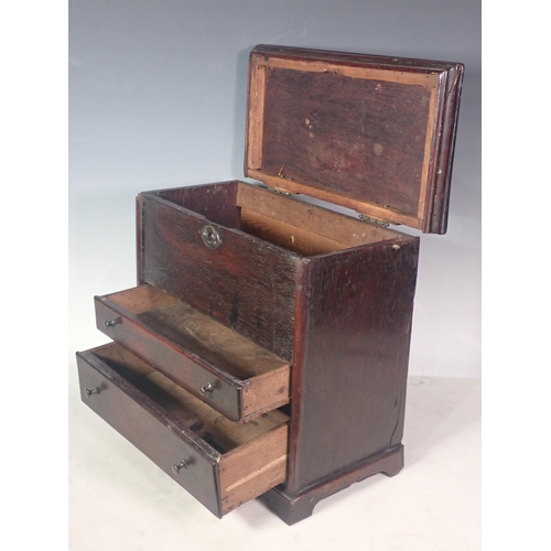 292 - An 18th Century red walnut Apprentice Chest with hinged lid above two drawers on bracket feet, 32