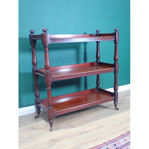 284 - A 19th Century mahogany three tier Buffet on baluster turned supports 3ft 8in H x 3ft 4in W