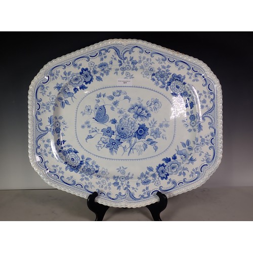 577 - A large Ridgway blue and white Meat Plate, 'Windsor Festoon' pattern, decorated in blue and white un... 