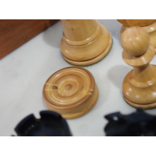 226 - A boxwood Chess Set (one pawn missing), some pieces marked with a crown, in a wooden box, some small... 