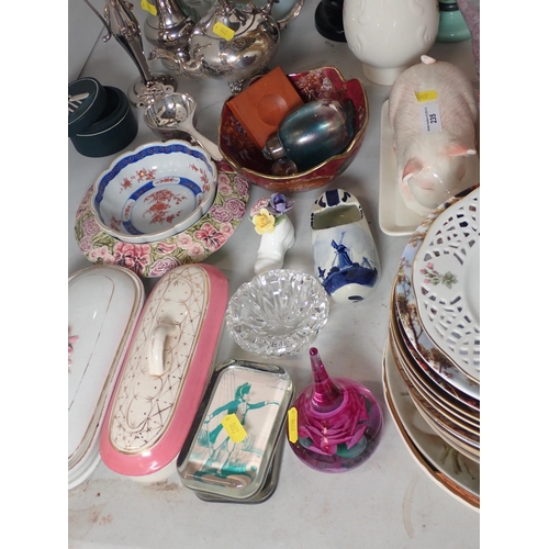 235 - A selection of Vases, a Dish and Cover modelled as a pig, Paperweights, Plates etc