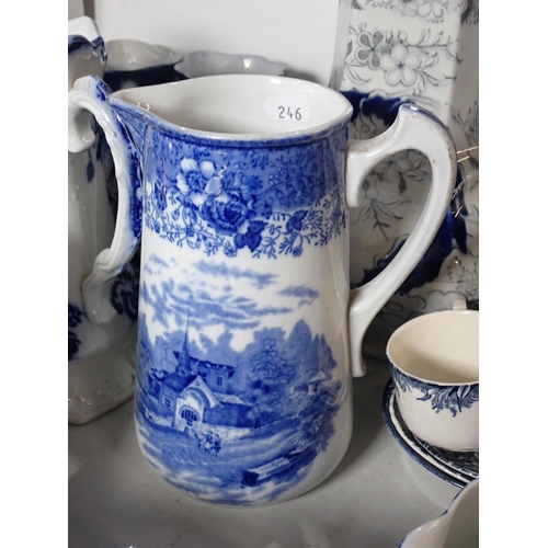 246 - A quantity of blue and white items including Plates, Jugs, etc