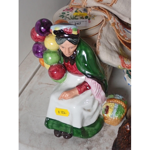 247 - A Leonardo model of a balloon seller, a Spode Box and cover, a glass Vase, Jugs etc