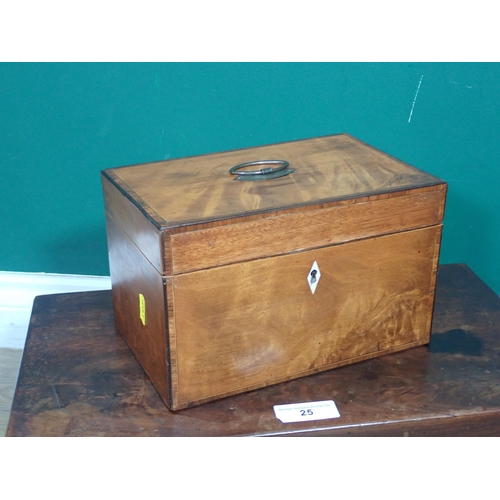 25 - A Georgian mahogany Writing Slope 1ft 5in W, a 19th Century mahogany Tea Caddy 10in W and a 19th Cen... 