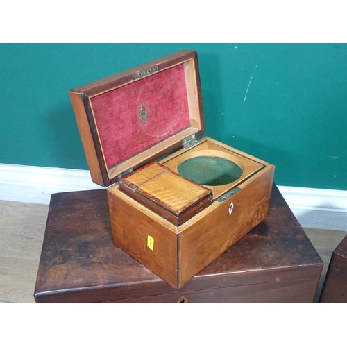 25 - A Georgian mahogany Writing Slope 1ft 5in W, a 19th Century mahogany Tea Caddy 10in W and a 19th Cen... 