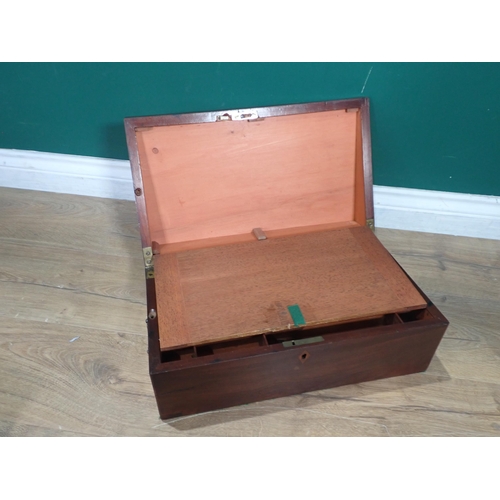 25 - A Georgian mahogany Writing Slope 1ft 5in W, a 19th Century mahogany Tea Caddy 10in W and a 19th Cen... 