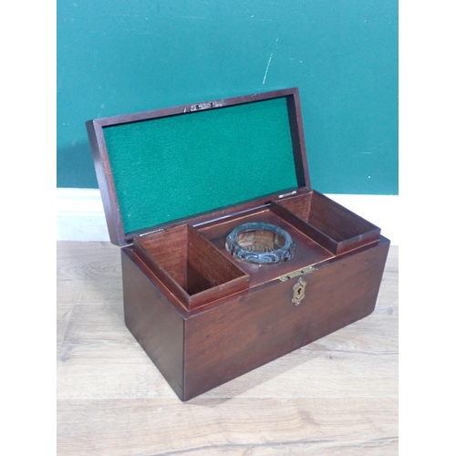 25 - A Georgian mahogany Writing Slope 1ft 5in W, a 19th Century mahogany Tea Caddy 10in W and a 19th Cen... 