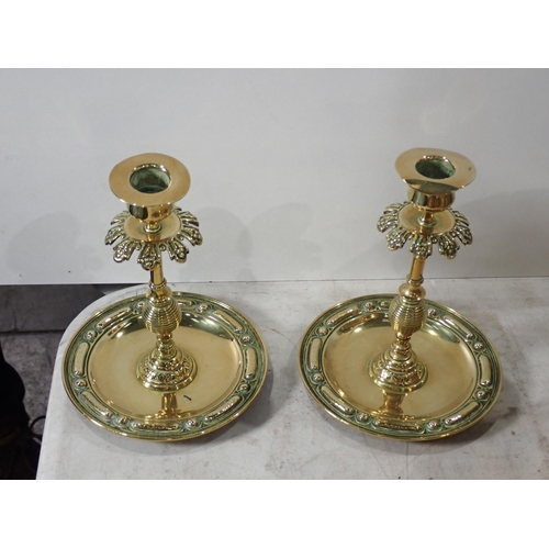 254 - A quantity of brassware including including a Lamp Base with Greek key frieze and cherub masks, and ... 