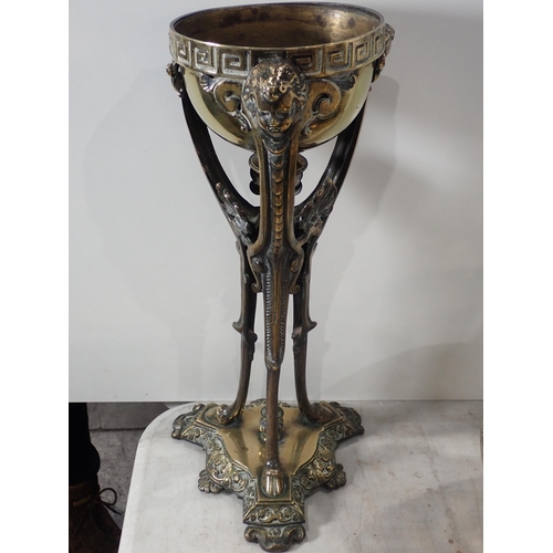 254 - A quantity of brassware including including a Lamp Base with Greek key frieze and cherub masks, and ... 