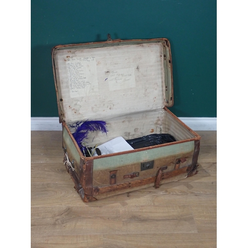 27 - An antique Seaman's canvas and wooden Luggage Trunk having belonged to H.M.C. Purdon R.N. of H.M.S. ... 