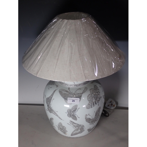 29 - A modern ceramic Table Lamp and shade decorated with butterflies 1ft 8in H, passed PAT