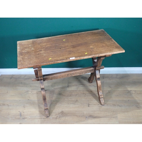 306 - An oak Tavern Table on X-frame supports 3ft 6in W x 2ft 5in H