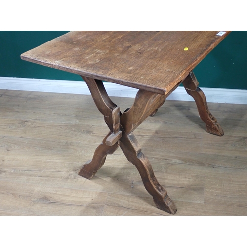 306 - An oak Tavern Table on X-frame supports 3ft 6in W x 2ft 5in H