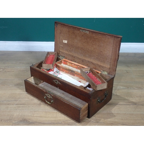 313 - An antique oak Box with hinged lid enclosing fitted interior above drawer 1ft 9in W x 8 1/2in H