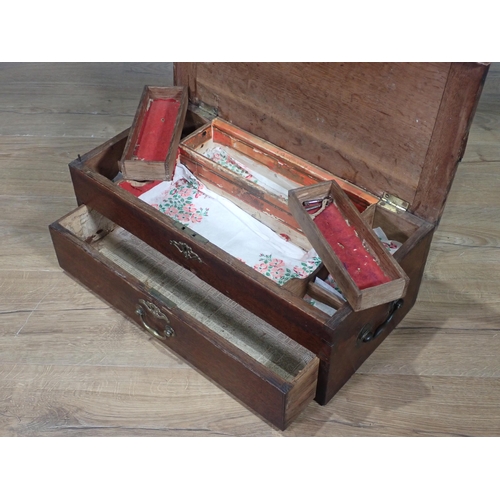 313 - An antique oak Box with hinged lid enclosing fitted interior above drawer 1ft 9in W x 8 1/2in H