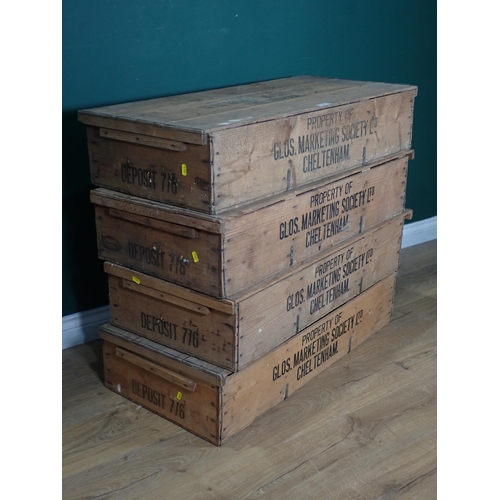 316 - Four wooden Flower Crates with Cheltenham Marketing Society stamp