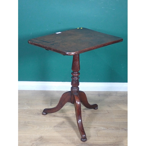 317 - A mahogany rectangular Tripod Table, on turned column and splayed supports, 2ft 6