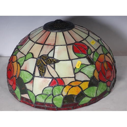 327 - A Tiffany style leaded glass Light Shade with designs of butterflies and flowers 1ft 2in D