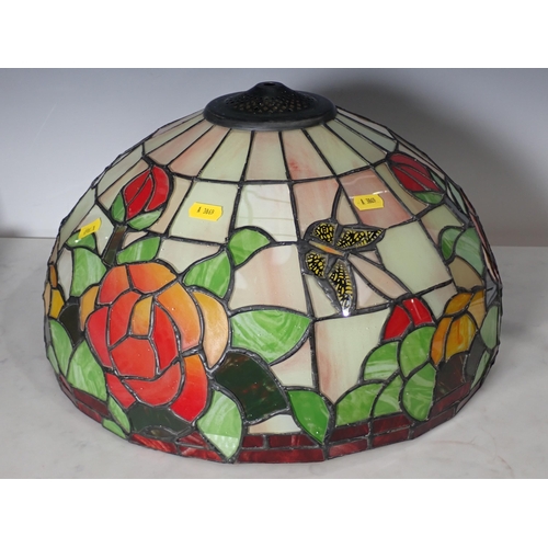 327 - A Tiffany style leaded glass Light Shade with designs of butterflies and flowers 1ft 2in D