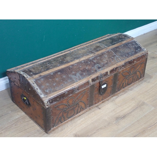 35 - An 18th Century leather covered dome topped Trunk with studwork decoration 3ft 5in W x 1ft 2in H