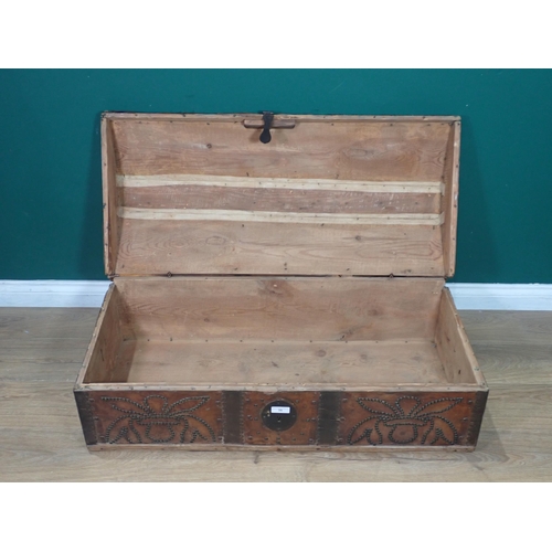 35 - An 18th Century leather covered dome topped Trunk with studwork decoration 3ft 5in W x 1ft 2in H