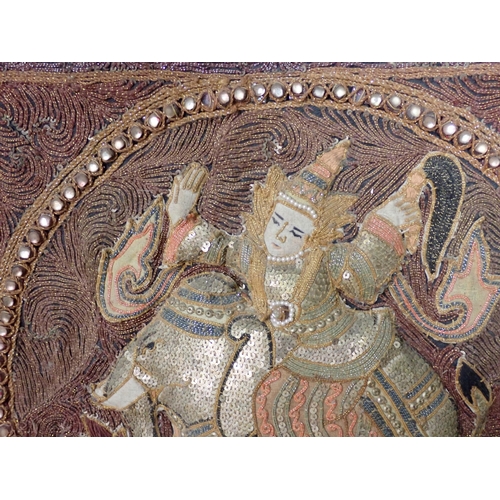 355 - An antique Indian relief Embroidery of an elephant 19in x 19in and a 'Red Cross or Iron Cross' Poste... 