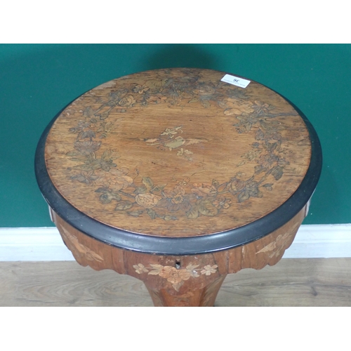 36 - A 19th Century rosewood and marquetry inlaid circular trumpet Sewing Table on four scroll supports 2... 