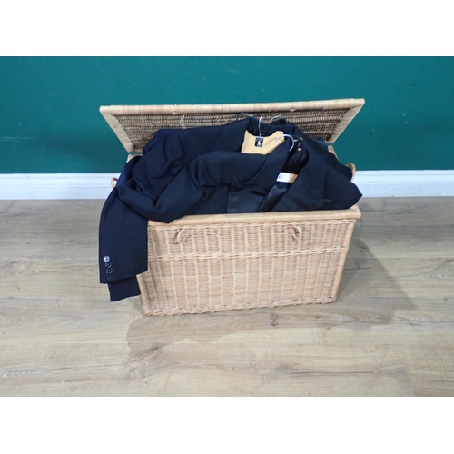 364 - Three black Tailcoats, a velvet Tailcoat and two Jackets in a wicker Linen Basket