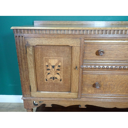 372 - An oak Sideboard fitted two drawers, flanked by cupboards with inlaid decoration, 4ft 7