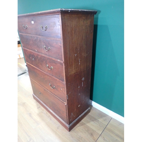 382 - A 19th Century mahogany Chest of five graduated drawers on plinth base 4ft 11in H x 3ft 7in W