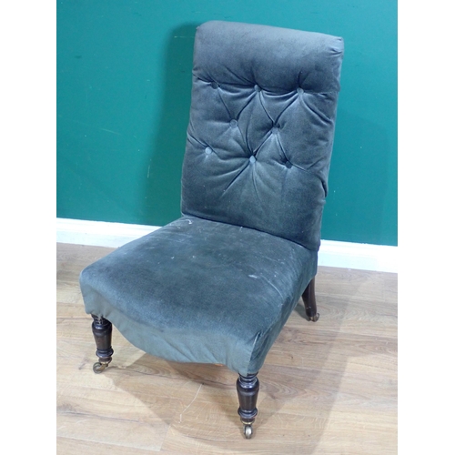 385 - A Button back Nursing Chair on turned front supports and casters, back leg stamped (Gillow 13016), a... 