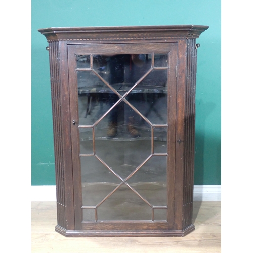 386 - A glazed oak Hanging Corner Cupboard, 3ft 6