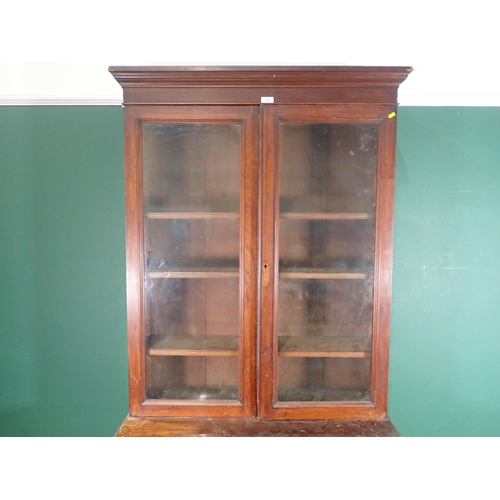 388 - A mahogany Bookcase the glazed top above a pair of panelled doors on plinth base, 7ft 7