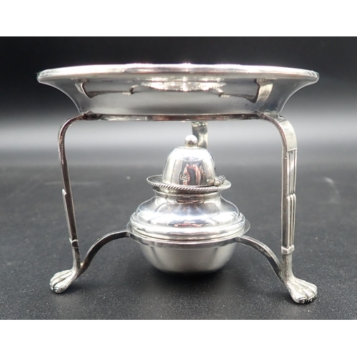 393 - A Victorian silver circular Stand with spirit burner on paw feet, London 1897