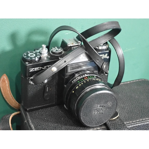 457 - A Nikon F401 Camera A/F with Nikon Lens, a Praktika Super TL Camera, a Zennit EM Camera, various Len... 