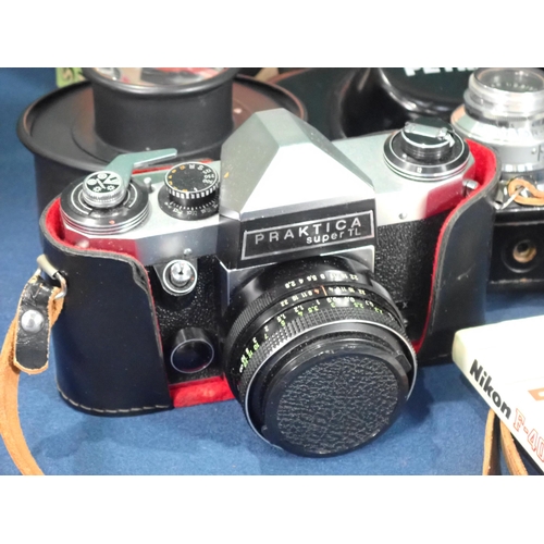 457 - A Nikon F401 Camera A/F with Nikon Lens, a Praktika Super TL Camera, a Zennit EM Camera, various Len... 