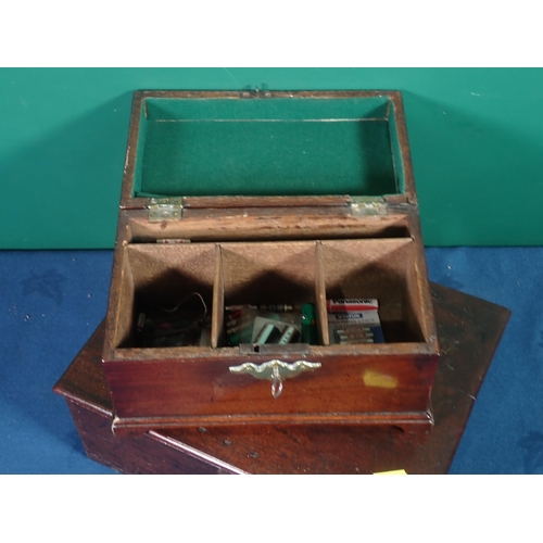 473 - A Georgian mahogany three division Tea Caddy mounted on bracket feet 9in W x 6in H and an antique ma... 