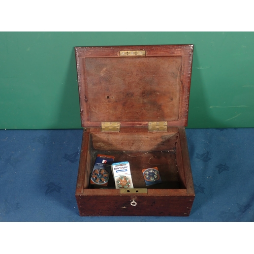 473 - A Georgian mahogany three division Tea Caddy mounted on bracket feet 9in W x 6in H and an antique ma... 